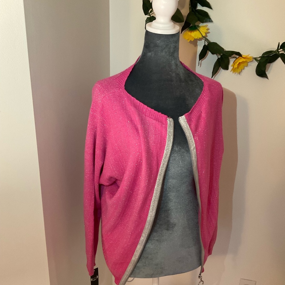 AZI Pink with Silver Thread Zipper Back Sweater (Reversible) size small